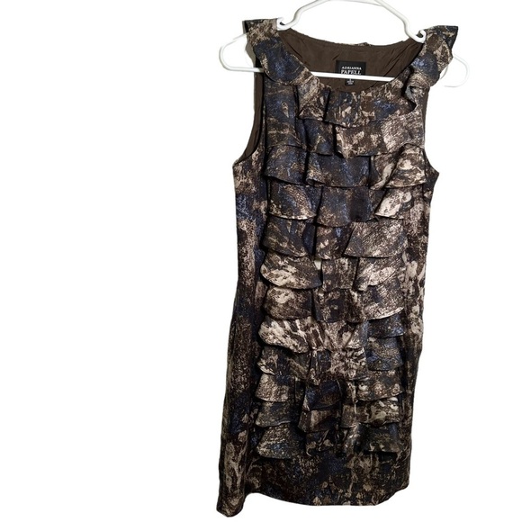 Adrianna Papell Sleeveless Sheath Dress Brown Ruffle - Picture 1 of 12
